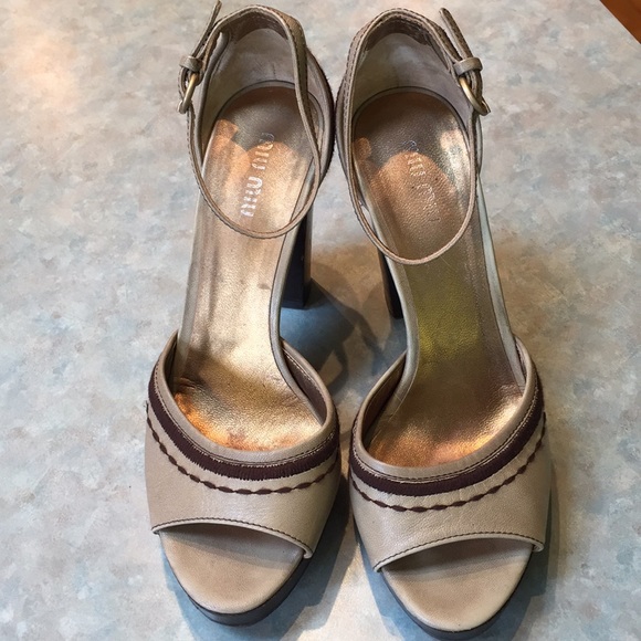 Miu miu tan leather platform sandals